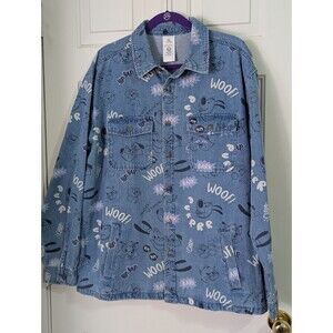 Disney Store Critters Blue Denim Shirt Jacket Adult Large Pluto Meeko Percy Gus